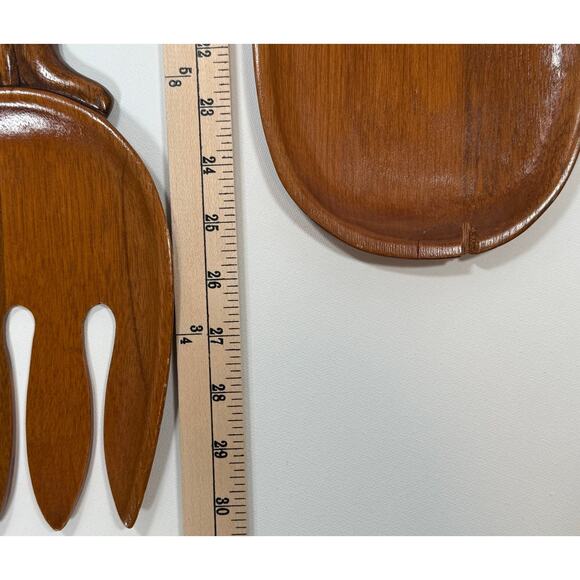 Vintage Hand Carved Wood Wall Art Spoon & Fork Set 26" & 30" Folk Decor - Picture 9 of 9
